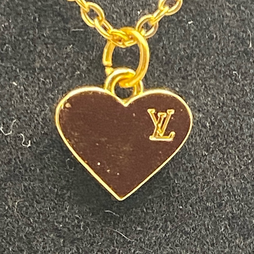 Gold LV Heart Pendant Necklace